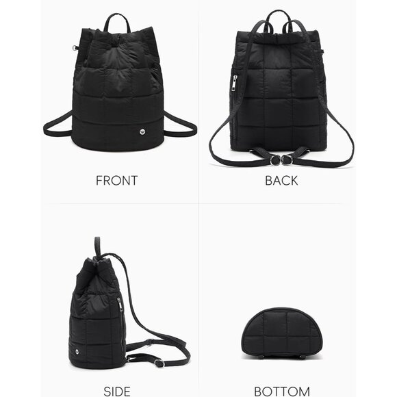 Women\'s Waterproof Puffy Nylon Small Backpack with Drawstring and Magnetic Snap main image 4